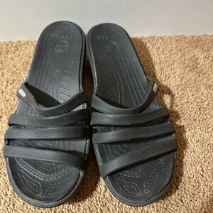 Crocs Rhonda Wedge Sandals Women’s Size 8 Black Heel Slide Strappy